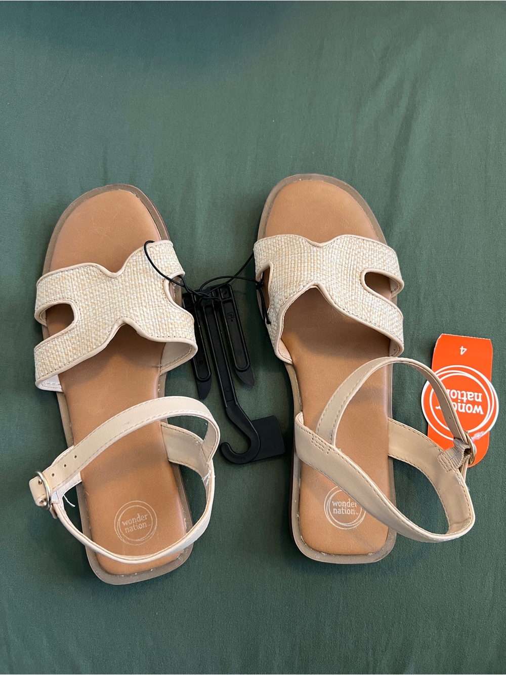 Girls Wonder Nation Cream Woven Strap Ankle-Buckle Sandals
